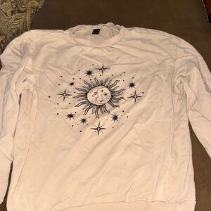 SHEIN Cream Crewneck Sweatshirt with Sun & Stars Graphic